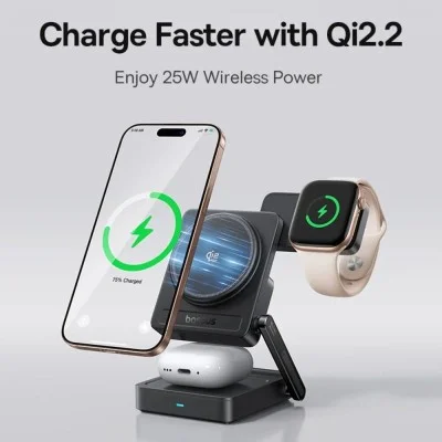 Baseus PicoGo AF21 Portable 3-in-1 Qi2.2 Wireless Charger 35W - Cosmic Black